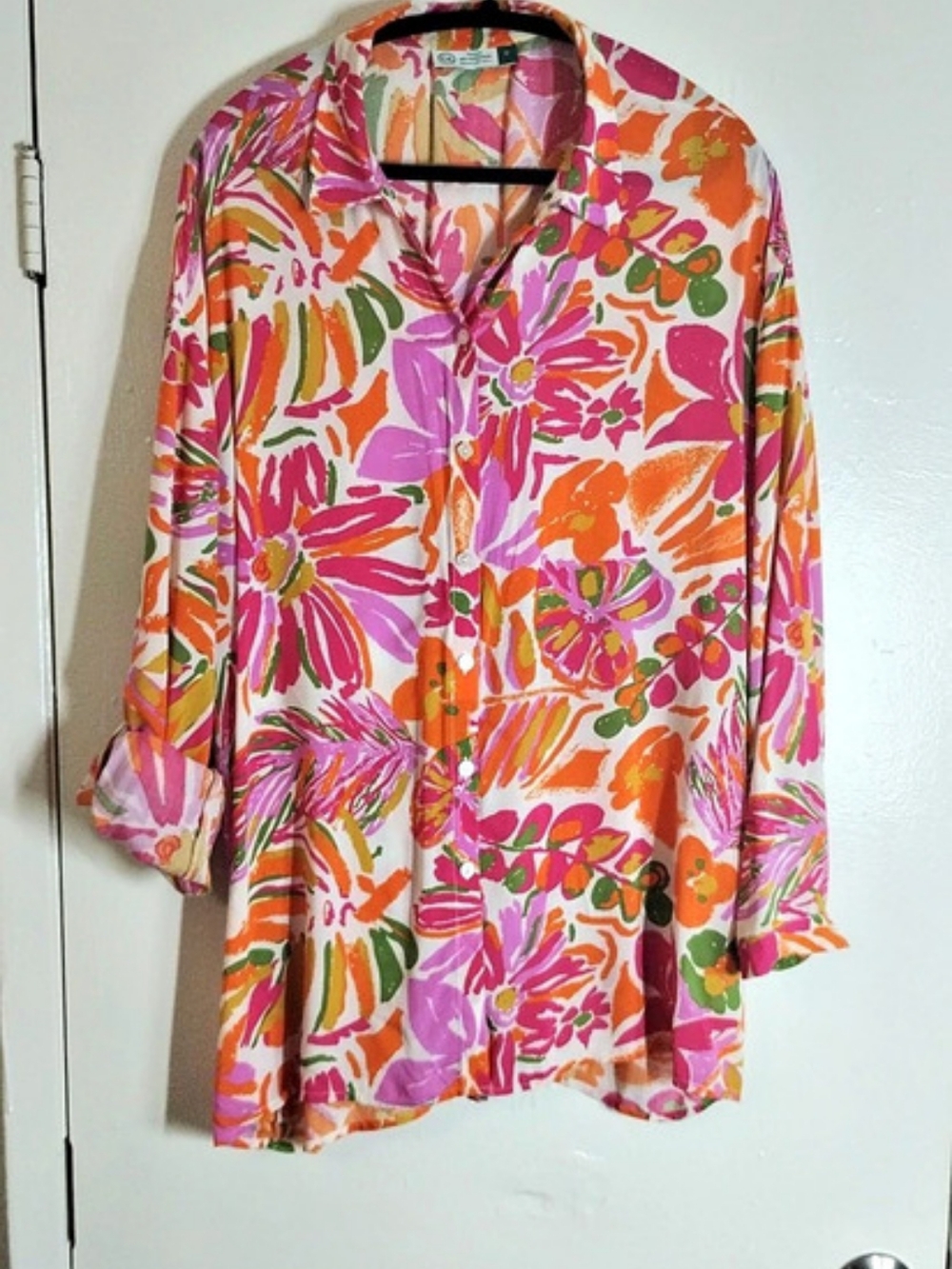 C&A Floral Button Down in Pink & Orange Size G (42/44)Oversize .Like New